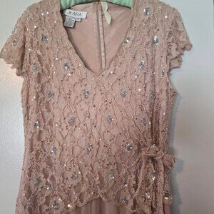 JKARA Flutter Sleeve Pink Dress Size 14